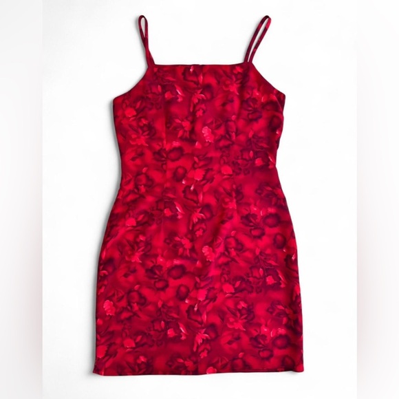 Vintage 90s Reitman’s Red Floral Mini Dress Coquette Soft Girl Summer Festival M - Picture 4 of 10